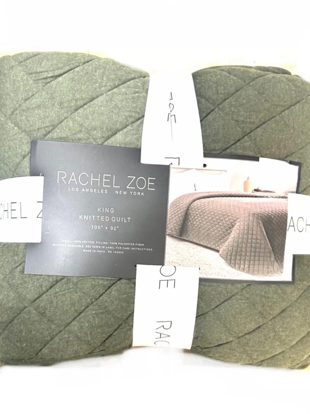 Rachel Zoe Green King Knitted Cotton Quilt 106”x92”